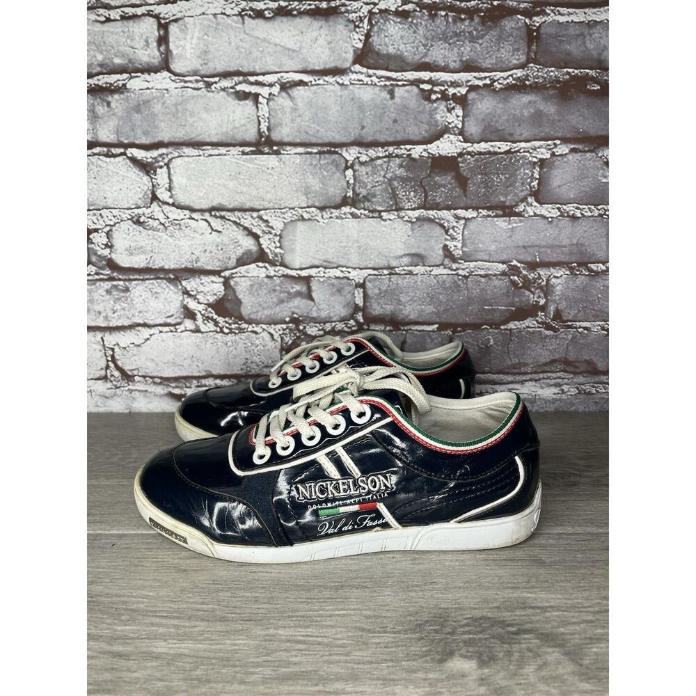 NICKELSON Fiera Blue Patent Leather Low Top Lace Sneakers Women Sz 38EU/7.5M US